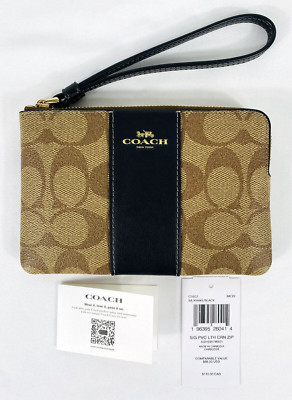 COACH Corner Zip Wristlet/Wallet In Signature Canvas w/ Stripe (CS602) - NWT