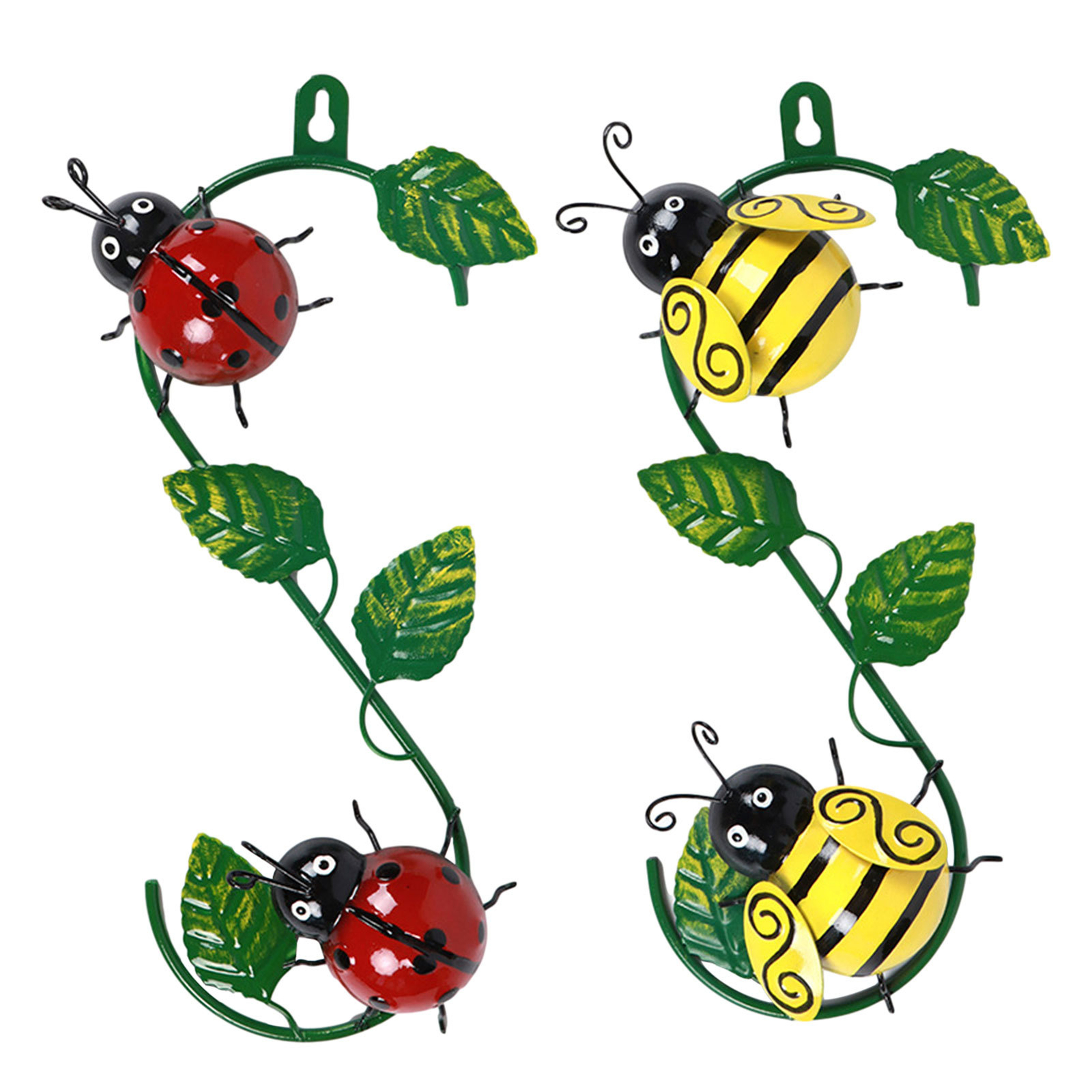 Leaf Vine Metal Wall Art 3D Bee/Ladybugs Sculptures Outdoor Hanging Wall Decor