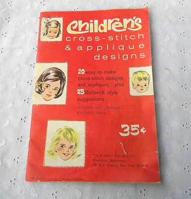 Children's Cross Stitch & Applique Designs Butterick 1962 Gingham Giraffe Cat 