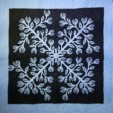 Black  Blue Hawaiian design finished wall quilt - Hand applique w/ rod pocket