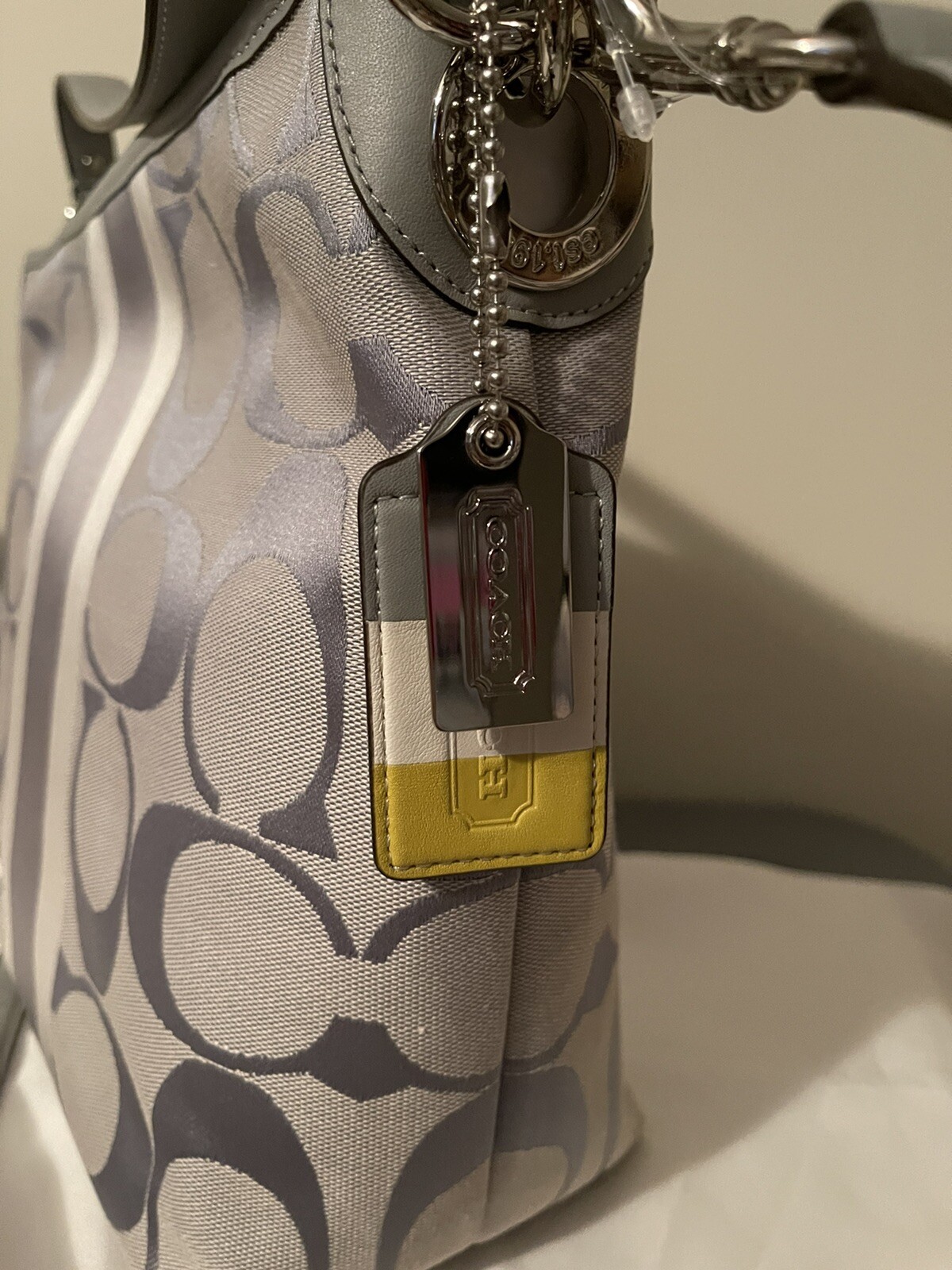 Coach Signatur Hamptons Weekend Grey Signature Stripe Shoulder Crossbody 10055 image 5