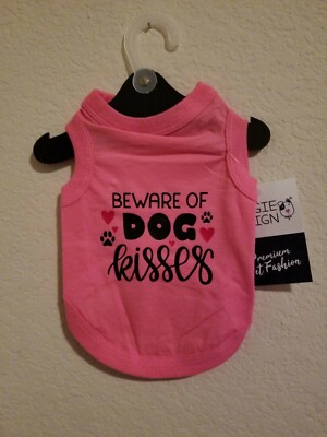 Doggie Design Dog Tank Top Carnation Pink Beware of Kisses Print Size Small NEW