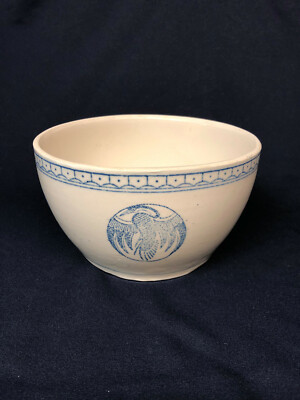 Phoenix Pottery  BLUE Bird Stork Crane  ROUND SERVING Mixing BOWL 8.25'' Asian In