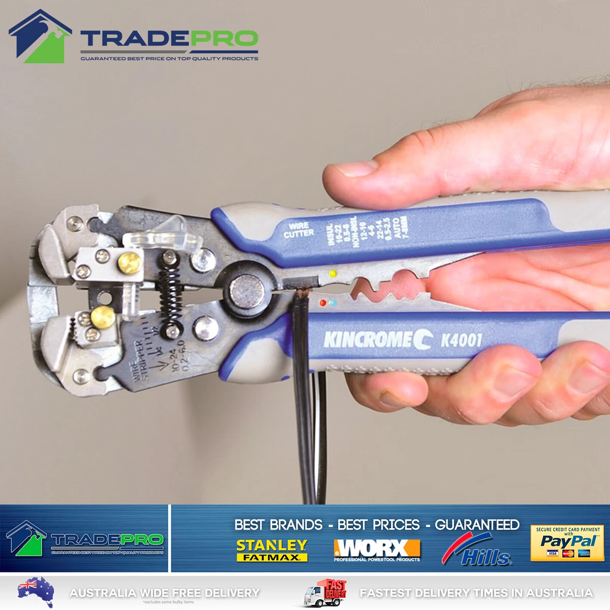 Automatic Wire Stripper Crimper Heavy Duty Kincrome Electrical 200mm Cutter PRO