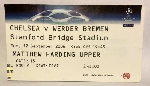 Chelsea Football Tickets & Stubs