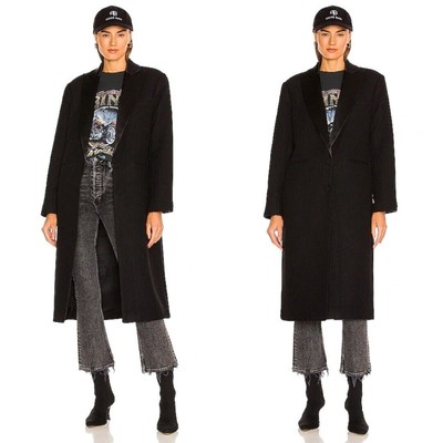 Anine Bing | NWT Selena Black Wool Coat Tuxedo Silk Satin Collar Blazer Jacket M