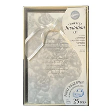 Wilton White Silver Blushing Bride Invitation Kit 25 Create/Print Your Own New