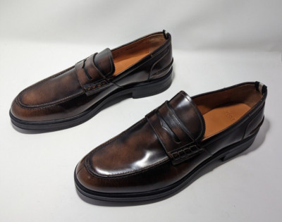 Bally Mody/04 Brown Honey Brushed Leather Penny Loafers US12/EU11/FR45