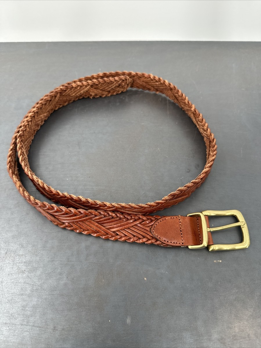 Vintage R.O.C. 90s Brown Braided Belt Size Brass Buckle Tan 