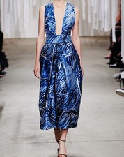 MILLY Spring 2016 Orange White Satin A-Line Tea Length Dress