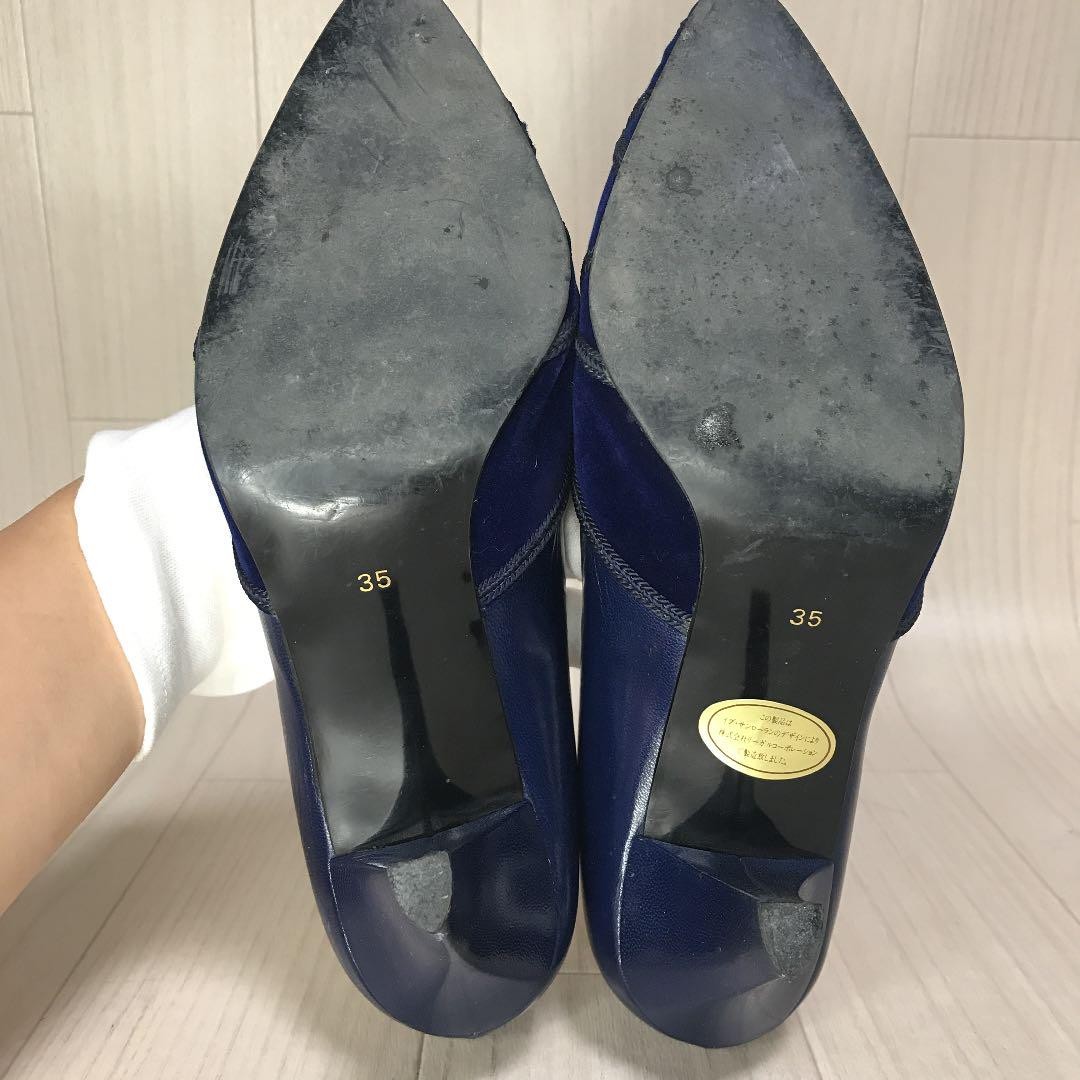 Saint Laurent decolte tacco YSL EU35 US5 blu velluto tacco alto 09790a