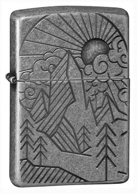 Zippo Armor  Antique Silver Mountain Design Windproof Pocket Lighter, 28973-0...