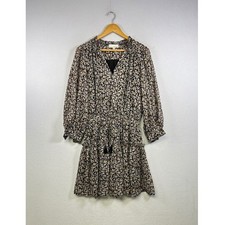 Pinch Mini Dress Womens Medium Multicolor Abstract Floral Smocked Waist Tassel