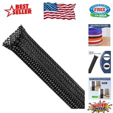 PET Cord Protectors - Black Expandable Cable Sleeve, 100ft for TV & Computer