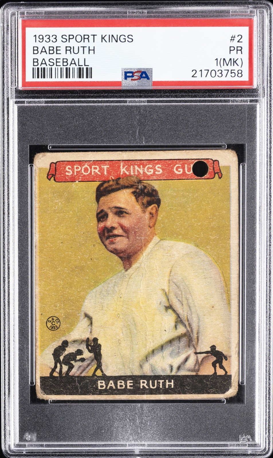 1933 SPORT KINGS BASEBALL #2 BABE RUTH PSA 1 MK view 1