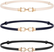Women 3 Pack Skinny Belt for Dress,Thin Waist Belt - Adjustable Leather Belt ...
