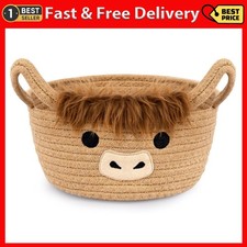 Hkojewp Highland Cute Cow Basket for Nursery, Small Shower Gift Basket, Round