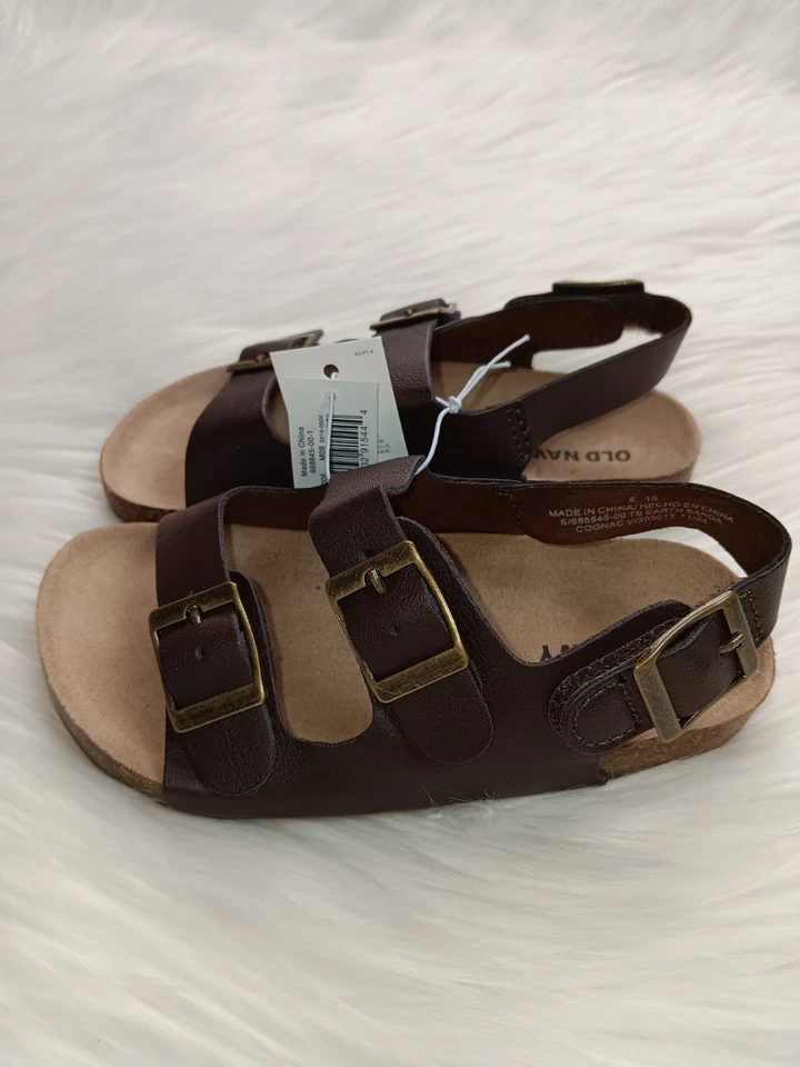 Nuevas sandalias antiguas azul marino con correa hebilla de cuero sintético para niños pequeños talla 7, 8 Foto 3 de 4