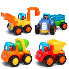 MOONTOY Bagger Traktor Kipper Zementmischer 4er Set Spielzeugauto Kinder