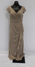 Azazie Women's Mermaid V-Neck Pleated Mesh Dress AP2 Taupe Size: A10 NWT
