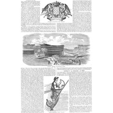 Launch of the Ship La Bretagne at Best - Antique Print 1855