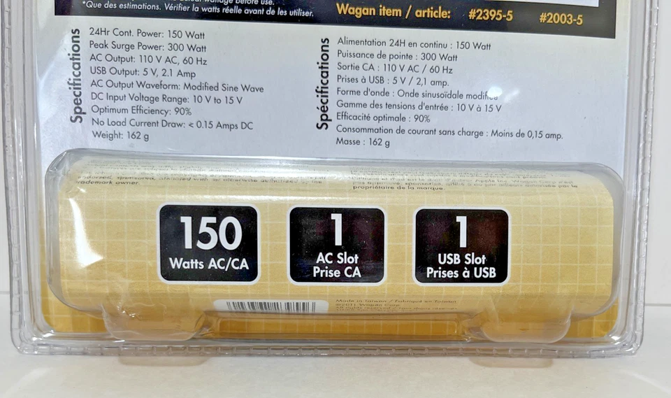 New In Box Wagan Tech power inverter 12V DC Smart AC 150 USB + Power Source - Image 3 of 4