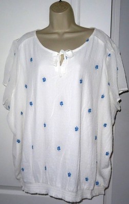 BNWT Bonmarche White Blue Floral Embroidered bubble hem Blouse Top Plus Size 28