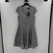 Halston Heritage Women's Metallic High Low Dress - Silver/Gray - 10 - NWT