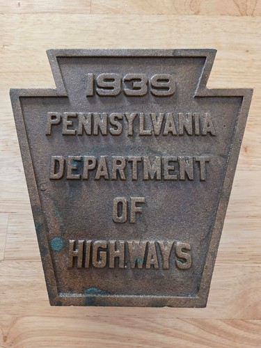 Vintage 1939 Pennsylvania Department of Highways cast bronze bridge plaque.