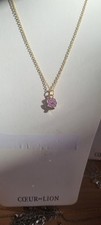 Lovely Purple Enamel Flower Pendant Necklace 18in Gold Plated Chain New.