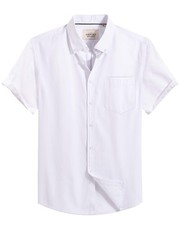 White Short Sleeve Button Down Men Shirt Oxford Solid Wrinkle Free Business C...