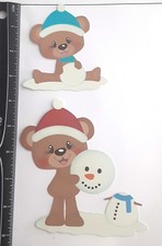 Lot of 2 Winter Bears Caps Snowman Snowball SINGLE LAYER Embellishments 1036