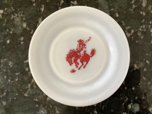 Vintage Hazel Atlas Child's Plate Bronco Rider Horse Milk Glass Red & White 7"