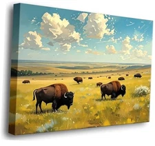 Framed American Bison Wall Decor,Wild Animal Highland Bison Cow Wall Prints