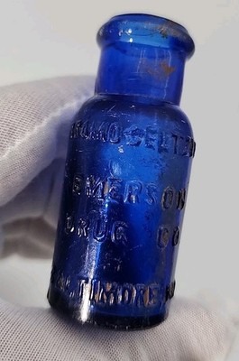 Antique Cobalt Blue BROMO-SELTZER Emerson Drug Co. Miniature Bottle