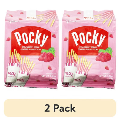 (2 pack) Glico Strawberry Cream Covered Biscuit Sticks, 3.81 Oz, 9 Count