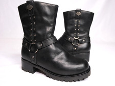 Harley Davidson 84388 Harness Boots Women's Size 6 Black Leather Moto Biker Flaw