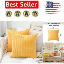 Sunflower Yellow 18x18 Throw Pillow Covers - Set of 2 Soft Corduroy Stripes