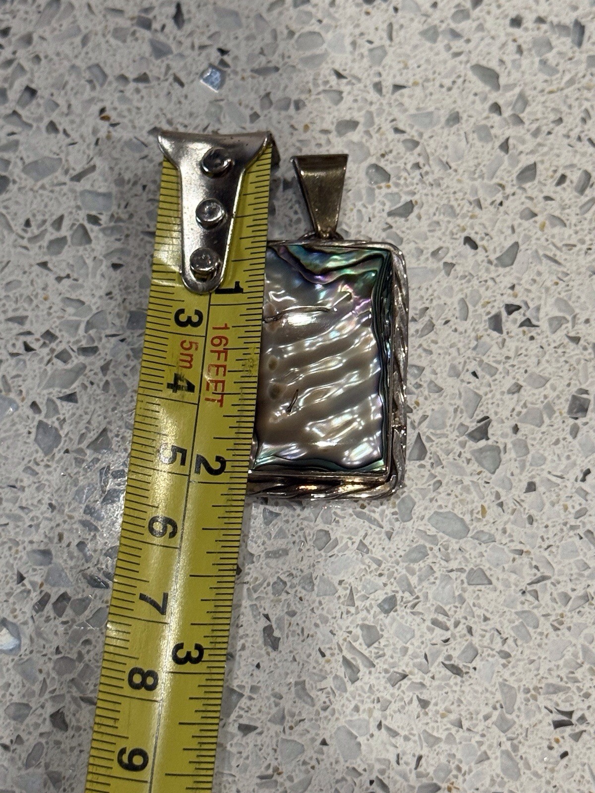 Vintage Sterling Abalone Shell Rectangular Pendan… - image 2