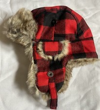 Men s CHAOS Red Plaid Buffalo Faux Fur Trapper Ear Hat Cap