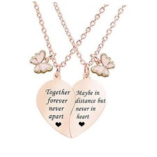 BFF Necklace for 2-Valentines Heart Rose Gold together forever-butterfly