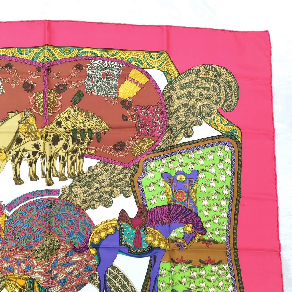 Hermes Scarf Carre90 ART des STEPPES Step Art Silk 100% r0_0209 thumbnail 4
