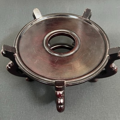 Vintage Chinese Cherry Brown Wooden Stand 7  Diameter 9 