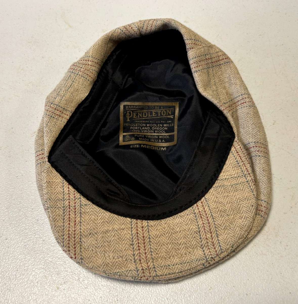 Biege Plaid Herringbone Pendleton Wool Flat Cap, … - image 7