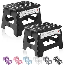 2 Pack - Collapsible Folding Plastic Kitchen Step Foot Stools with Handle