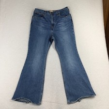 Levis Jeans Womens 31 31.5x27.5 Blue Denim 70s High Flare Premium Distressed