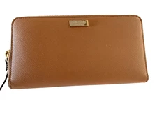 KATE SPADE Wallet Brown Genuine Leather Zip Around Credit Card Slots 4 Sections