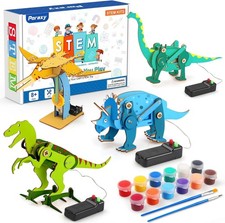 Dinosaur STEM Kits for Kids Ages 6-8-10-12, 4 in 1 Wood Building Toys for Boys A