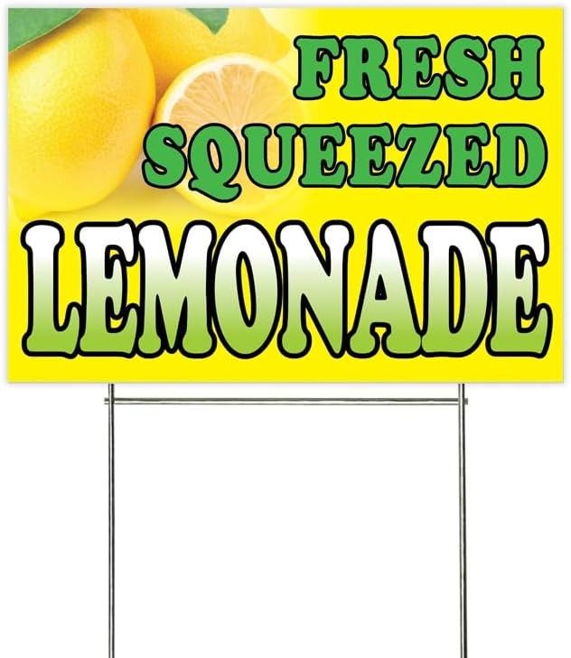 18x12 Inch FRESH SQUEEZED LEMONADE Yard Sign with Stake - yb