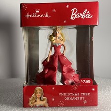 2015 Hallmark Holiday Barbie Christmas Ornament Pink Dress Red Box